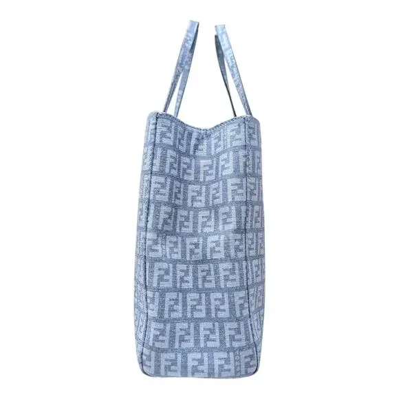 Fendi Zucchino FF Monogram Tote Handbag Light Blue Silver Hardware - Picture 3 of 12